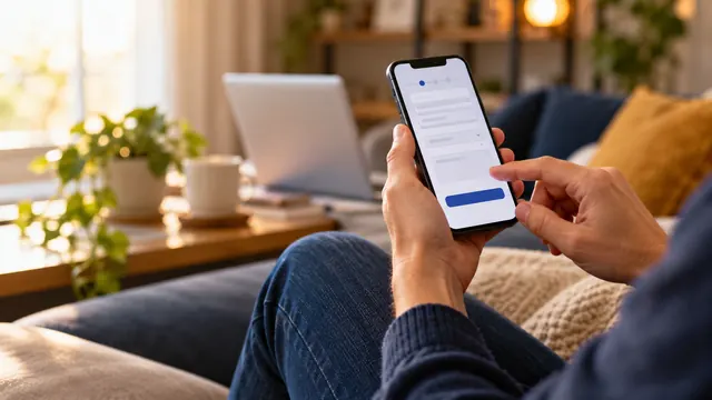 Person filling out a short online form on a smartphone while sitting on a couch